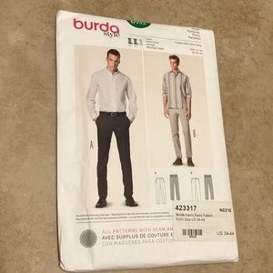 New Burda Style Men’s Pants Pattern 6933 Waist Size 34-44